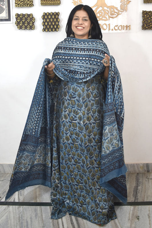 Beautiful Nashpal Hand Block Printed Modal Silk set