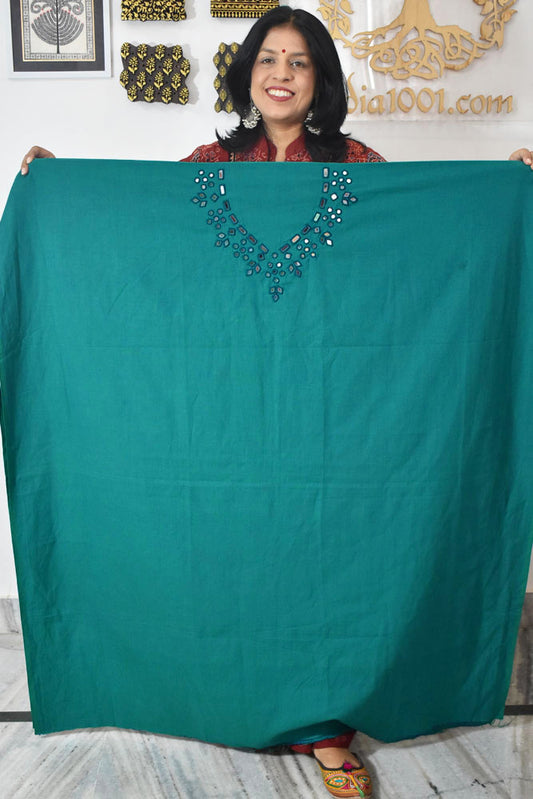 Handwoven cotton kurta fabric with Kutch Mirror work