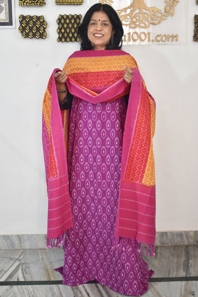 Handwoven  Ikkat Cotton dupatta with Woven Ikkat Cotton Kurta