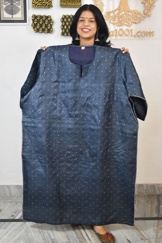 Semi Stitched Block Printed Tussar Silk Kurta