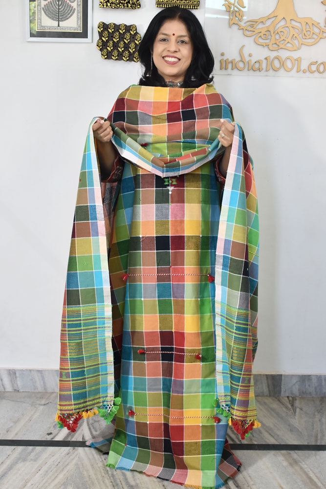 Premium Handwoven Kala Cotton Bhujodi suits with Mirror and Miri work - 3 pc set