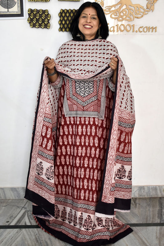 Bagh Hand Block Printed unstitched 3 pc Cotton suit fabric with Placement block print from MP