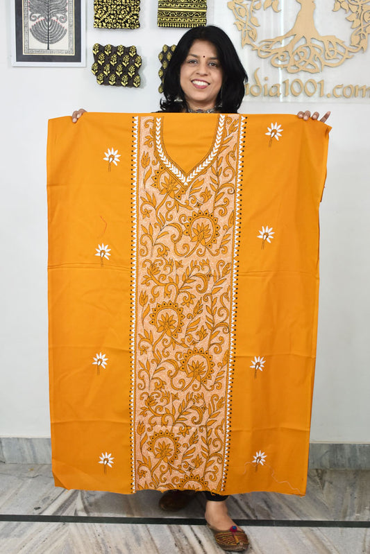 Hand Embroidered Kantha work cotton fabric - (Length 2.8 mtrs )