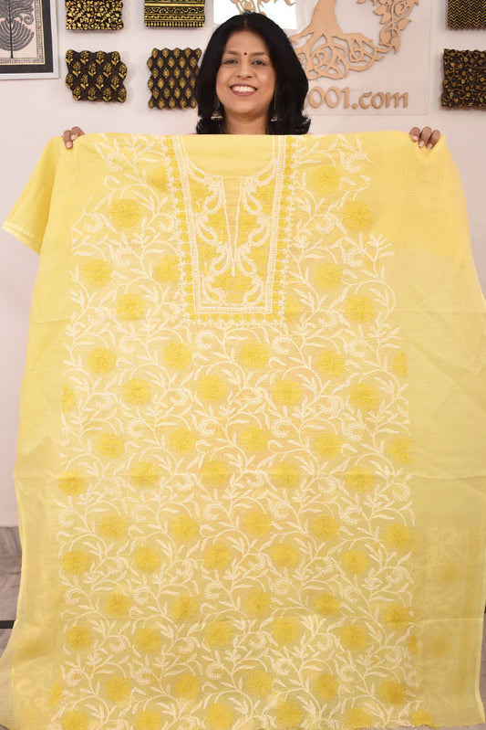 Designer Hand Embroidered Chikankari Tepchi work Kota Doria fabric