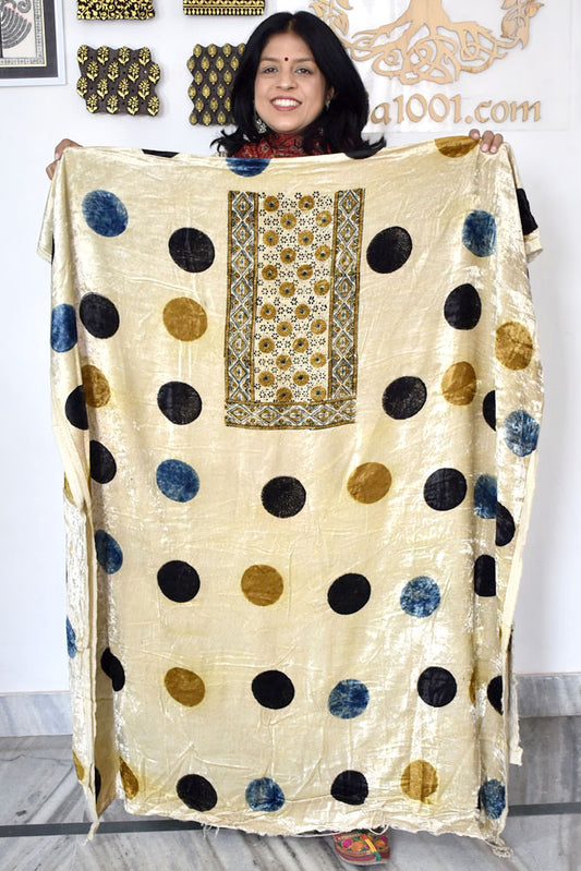 Ajrakh Velvet kurta fabric