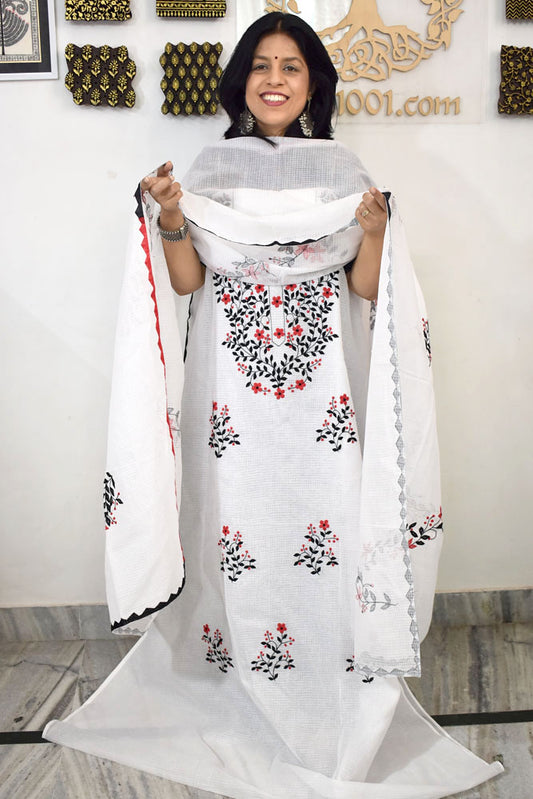 Elegant Kota Kurta & Dupatta set with Hand done Heavy Phool patti work & Cotton Bottom
