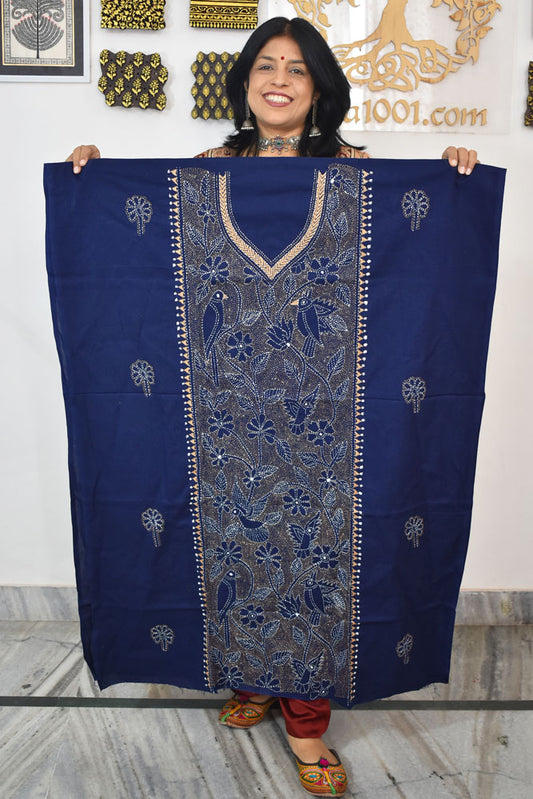 Hand Embroidered Kantha work cotton fabric - (Length 2.8 mtrs )