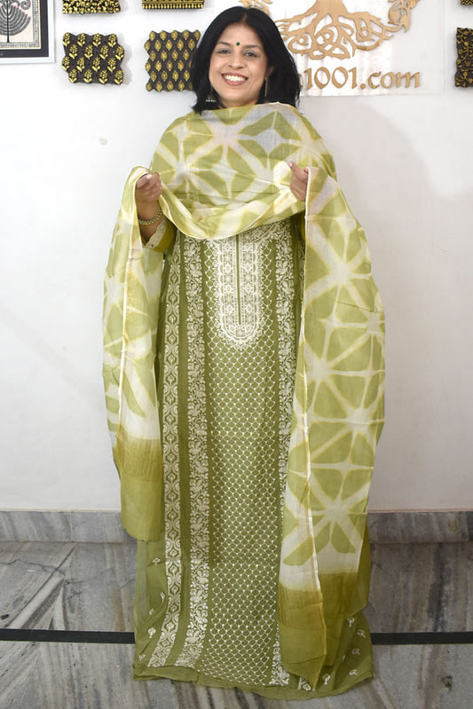 Gorgeous Mul Chanderi Kurta fabric & Dupatta set with embroidery & Cotton Bottom