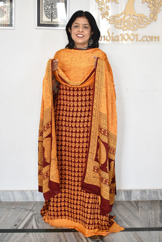 Bagh Hand Block Printed unstitched 3 pc Modal silk suit fabric from MP