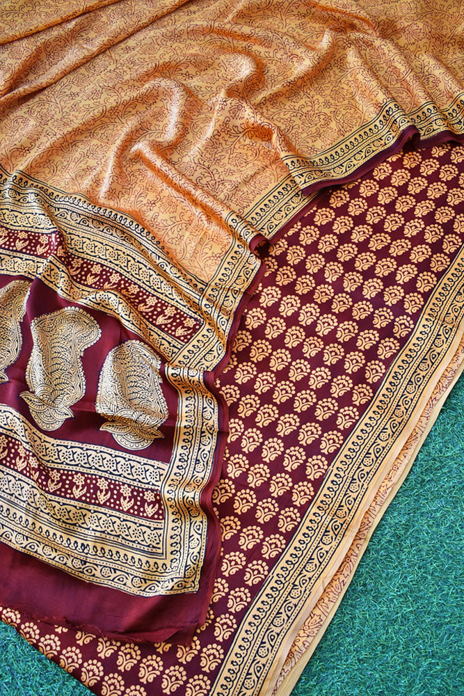 Bagh Hand Block Printed unstitched 3 pc Modal silk suit fabric from MP