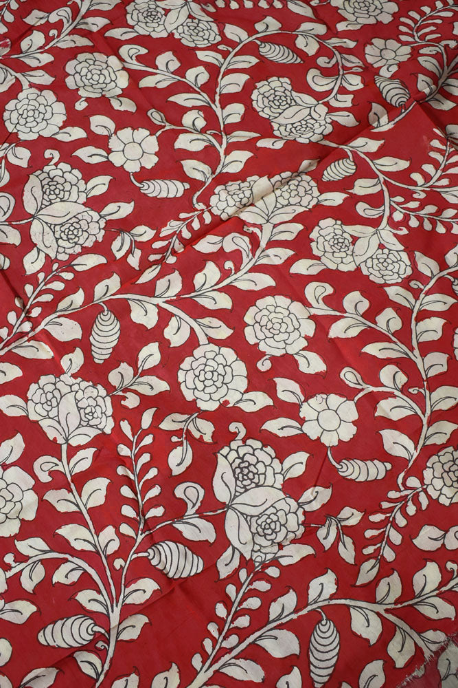 Beautiful Hand Painted Pen Kalamkari  Bangalore Silk Fabric - 2.5 mtrs cut