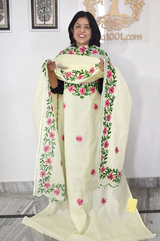 Elegant Kota Unstitched Kurta & Dupatta set with Aari work