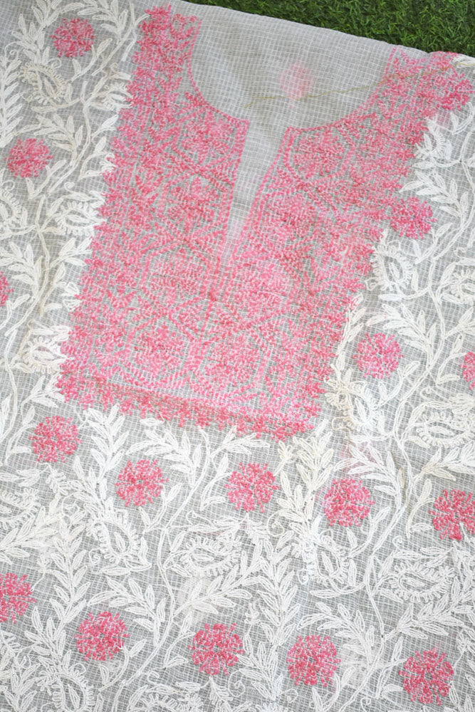 Designer Hand Embroidered Chikankari Tepchi work Kota Doria fabric