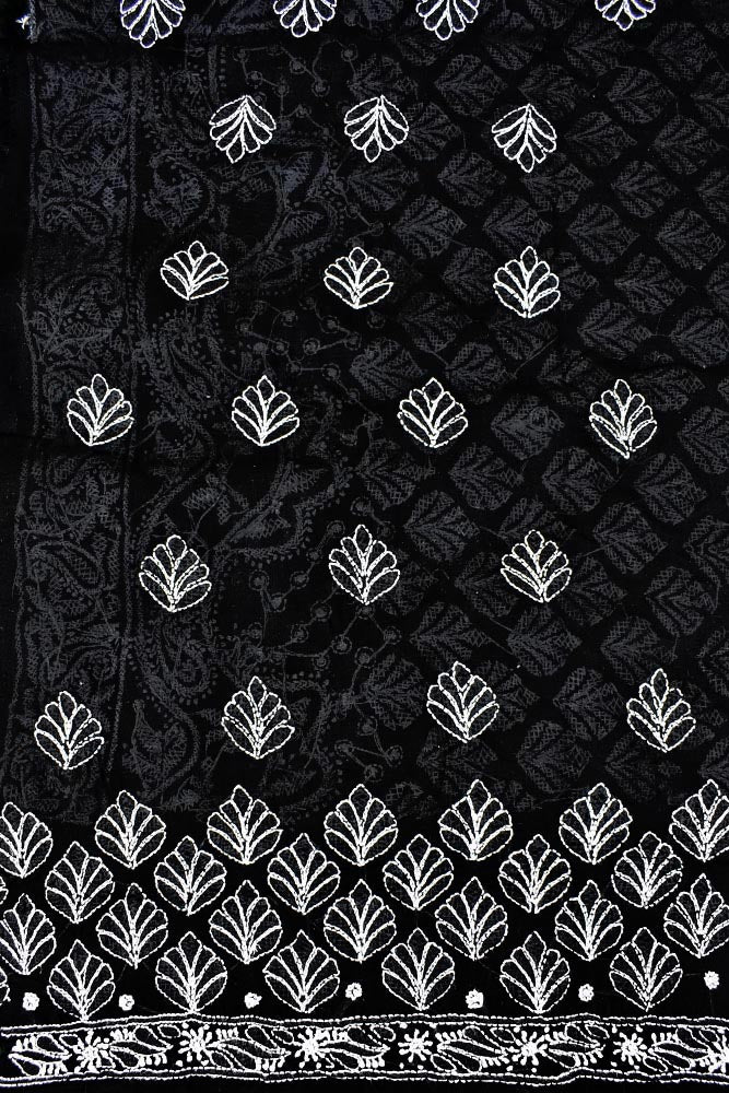 Premium Hand Embroidered Chikankari work Voile fabric - Black