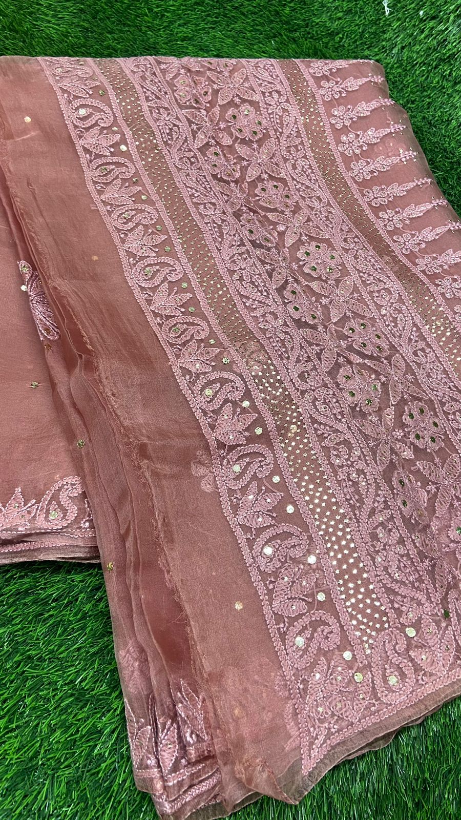Lucknowi Chikan & Muqaish work Soft pure Organza silk  Saree with blouse