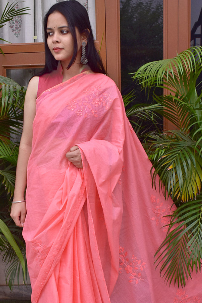 Elegant Soft Organdy saree with Hand Applique Phool Patti Work & Hand Muqaish Work