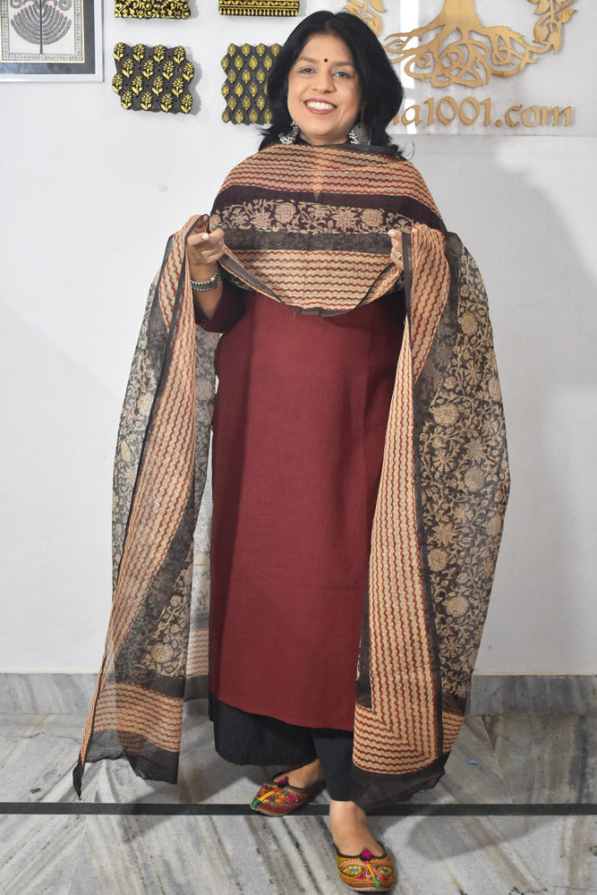 Hand Block Printed Kota Doria Cotton Dupatta
