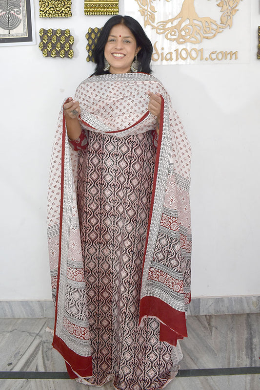 Bagh Hand Block Printed unstitched 3 pc Cotton suit fabric with block print from MP