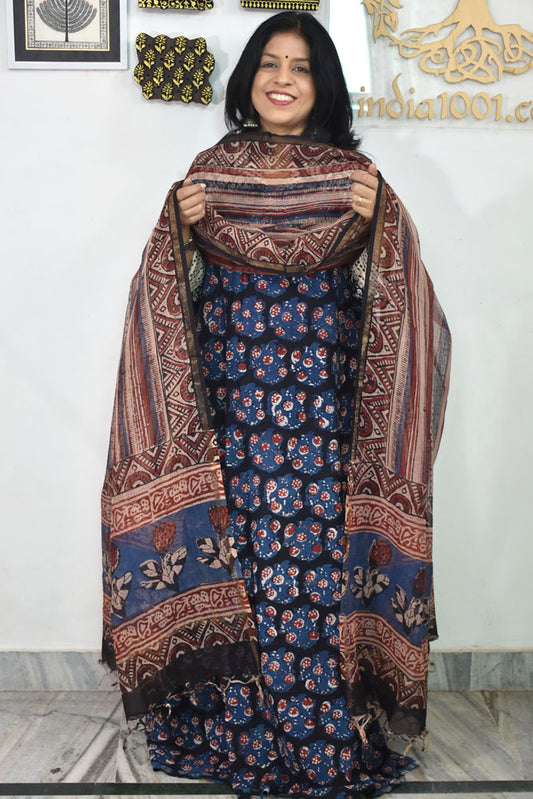 Hand Block Printed Kota Doria Cotton Dupatta