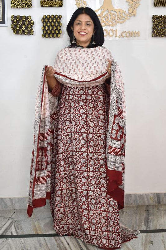 Bagh Hand Block Printed unstitched Mulburry silk cotton suit fabric