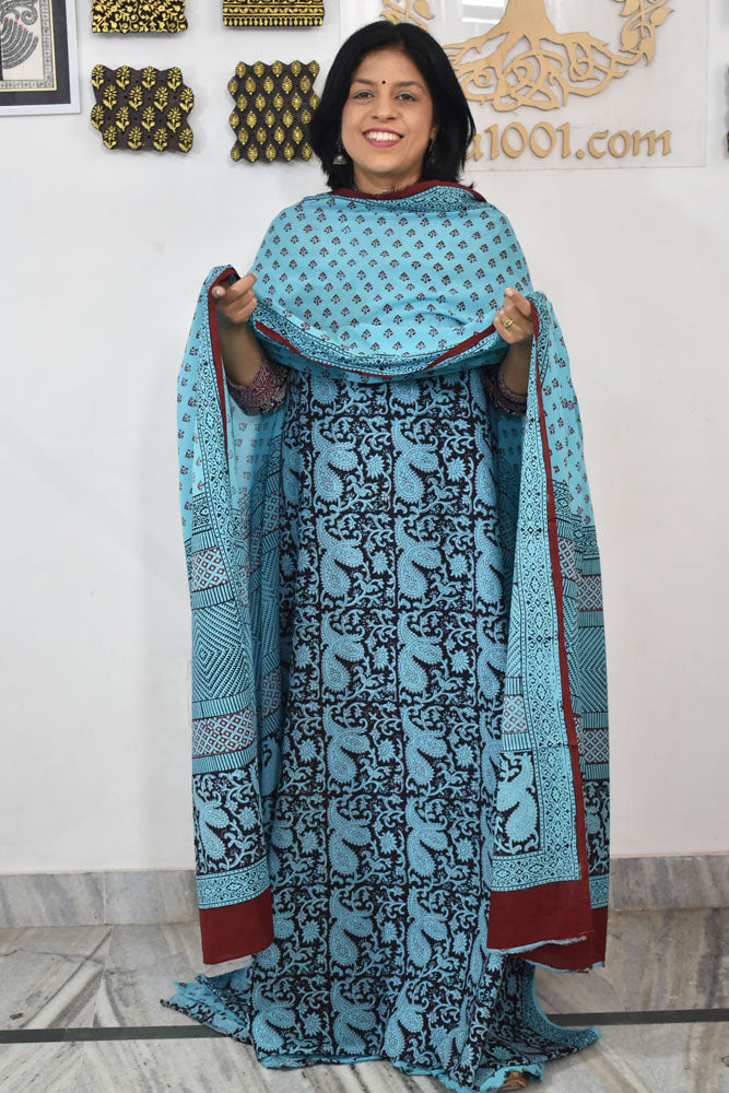 Bagh Hand Block Printed unstitched 3 pc Cotton suit fabric from MP