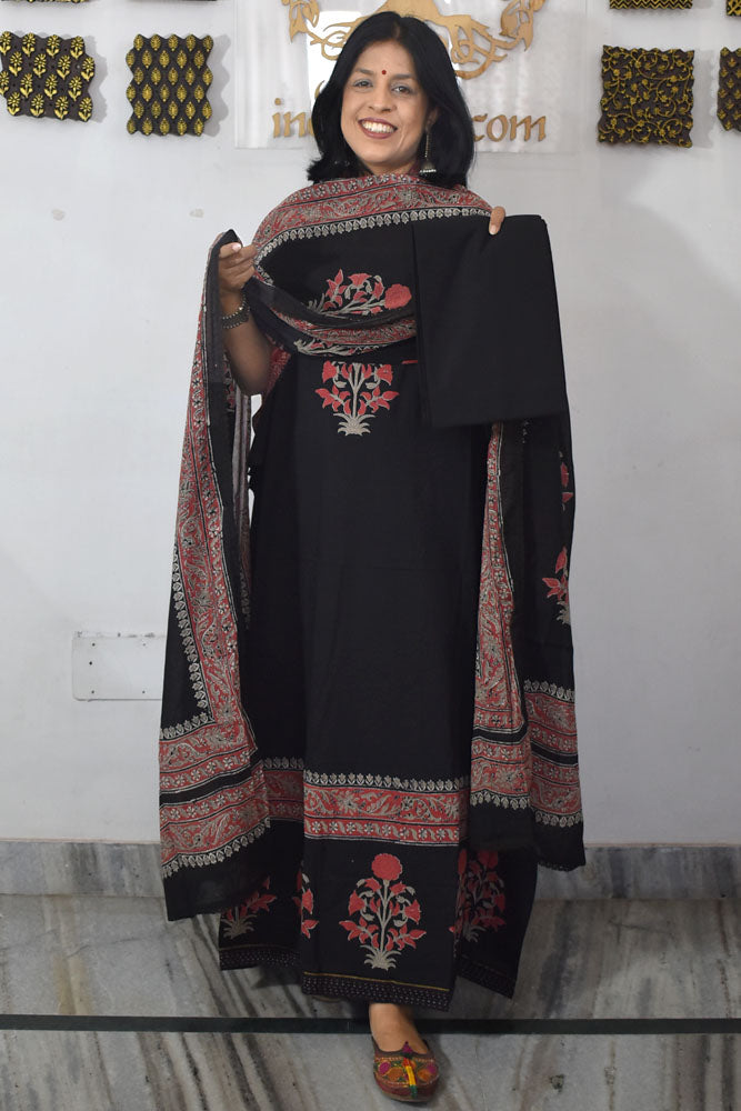 Elegant Hand Block print cotton suit with Cotton dupatta