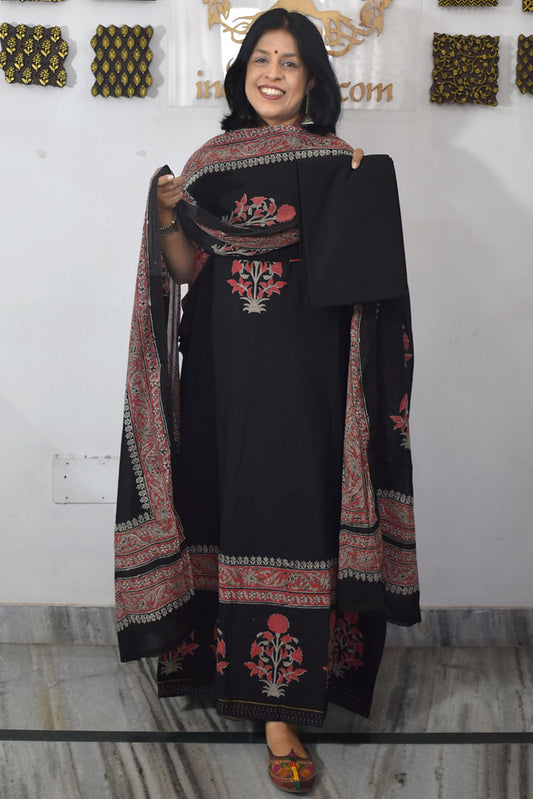 Elegant Hand Block print cotton suit with Cotton dupatta