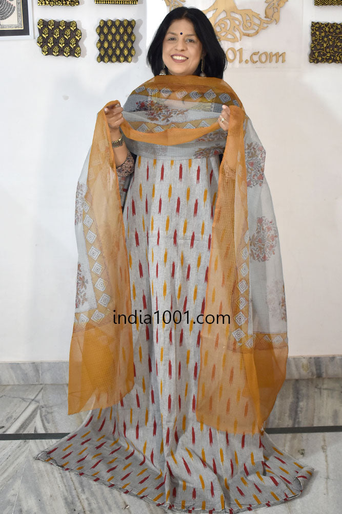 Elegant Kota Doria ( cotton) dupatta &  Ikkat kurta