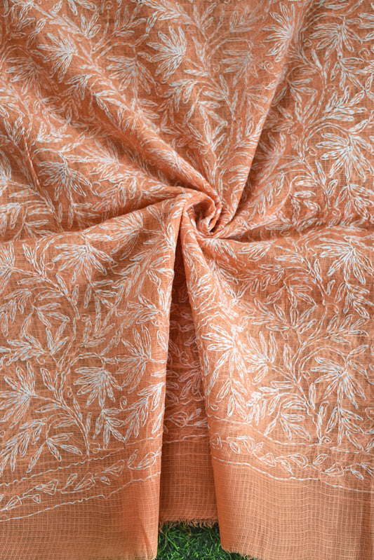 Hand Embroidered Chikankari Tepchi work Kota Doria fabric - (2.8 mtrs )