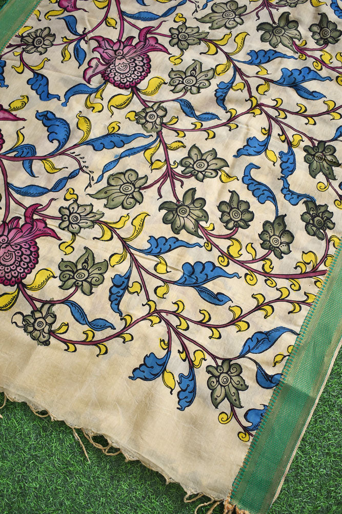 Beautiful Bangalore Cotton Silk Hand Painted Kalamkari Dupatta