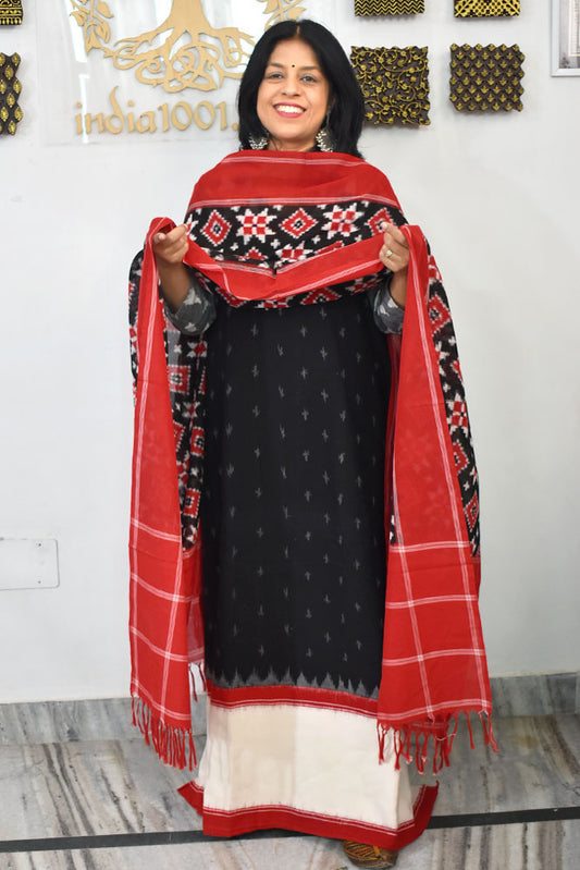 Handwoven  Ikkat Cotton dupatta with Woven Ikkat Cotton Kurta