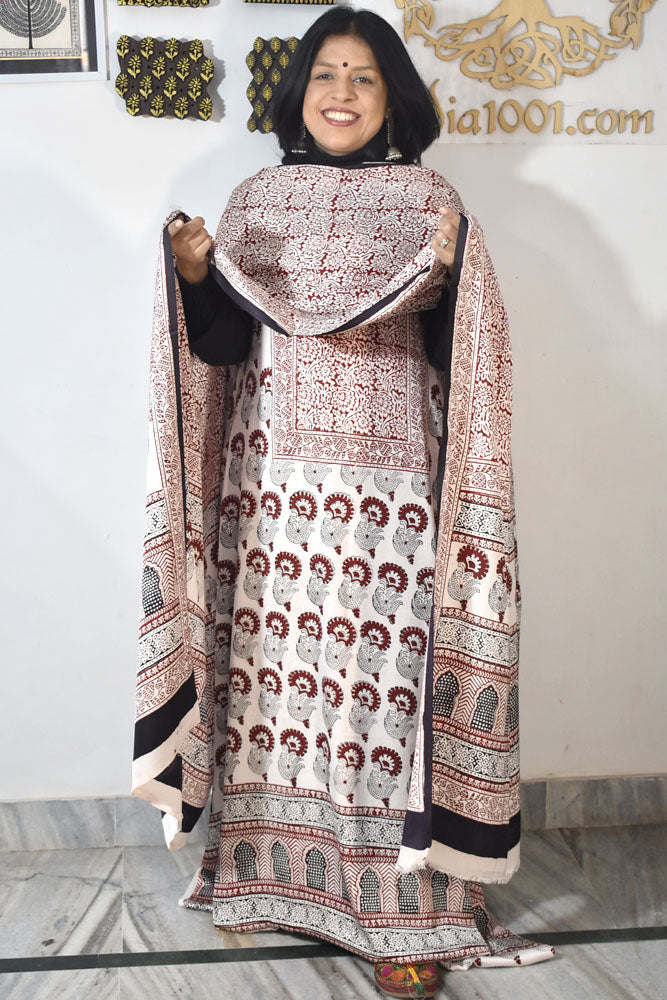 Bagh Hand Block Printed unstitched 3 pc Modal silk suit fabric from MP