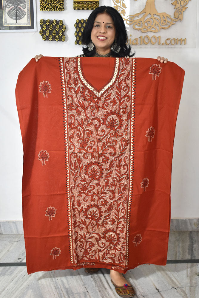 Hand Embroidered Kantha work cotton fabric - (Length 2.8 mtrs )