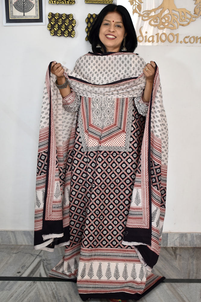 Bagh Hand Block Printed unstitched 3 pc Cotton suit fabric with Placement block print from MP