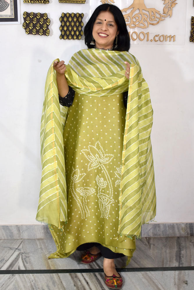 Premium Chanderi Silk Cotton Kurta dupatta sets with Bandhani Work