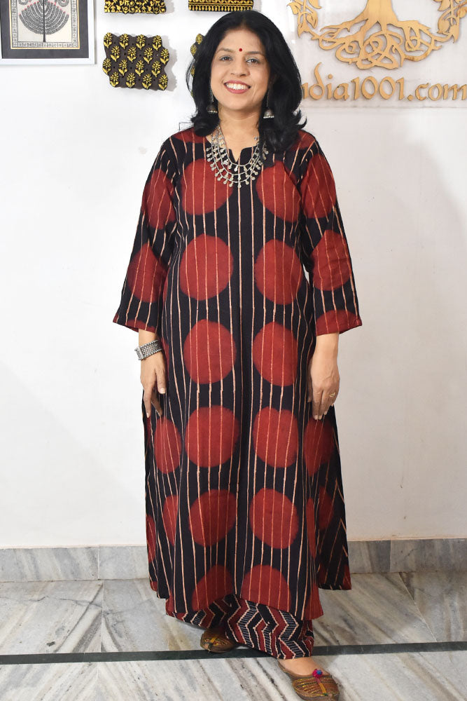 Elegant Ajrakh Organic Cotton Kurta and pant set - Sizes 38 - 44