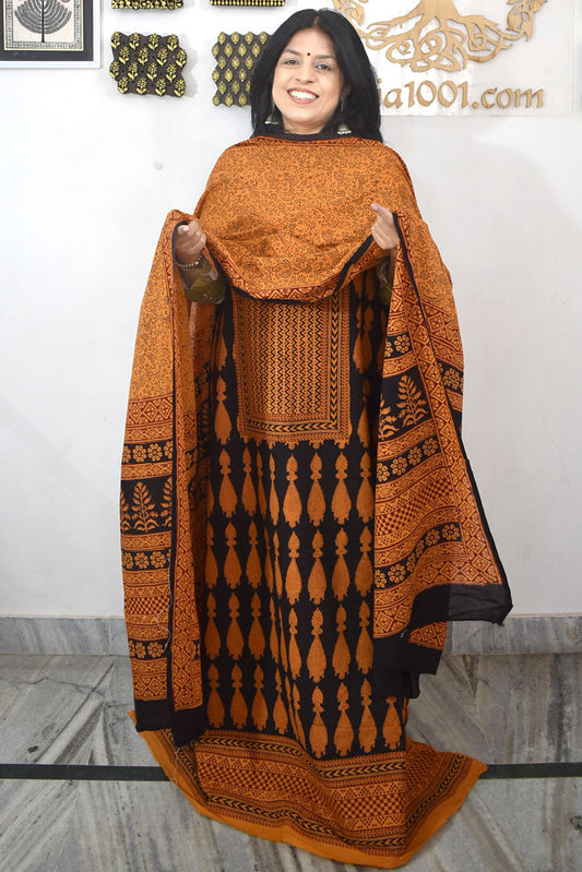 Bagh Hand Block Printed unstitched 3 pc Cotton suit fabric with block print from MP