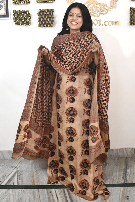Beautiful Nashpal Hand Block Printed Modal Silk set