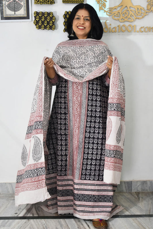Bagh Hand Block Printed unstitched 3 pc Cotton suit fabric with Placement block print from MP