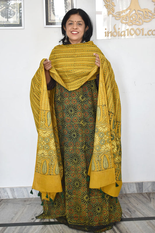 Elegant Hand Block Printed Ajrakh Cotton Unstitched suit fabric