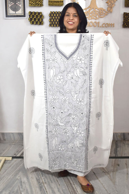 Hand Embroidered Kantha work cotton fabric - (Length 2.8 mtrs )