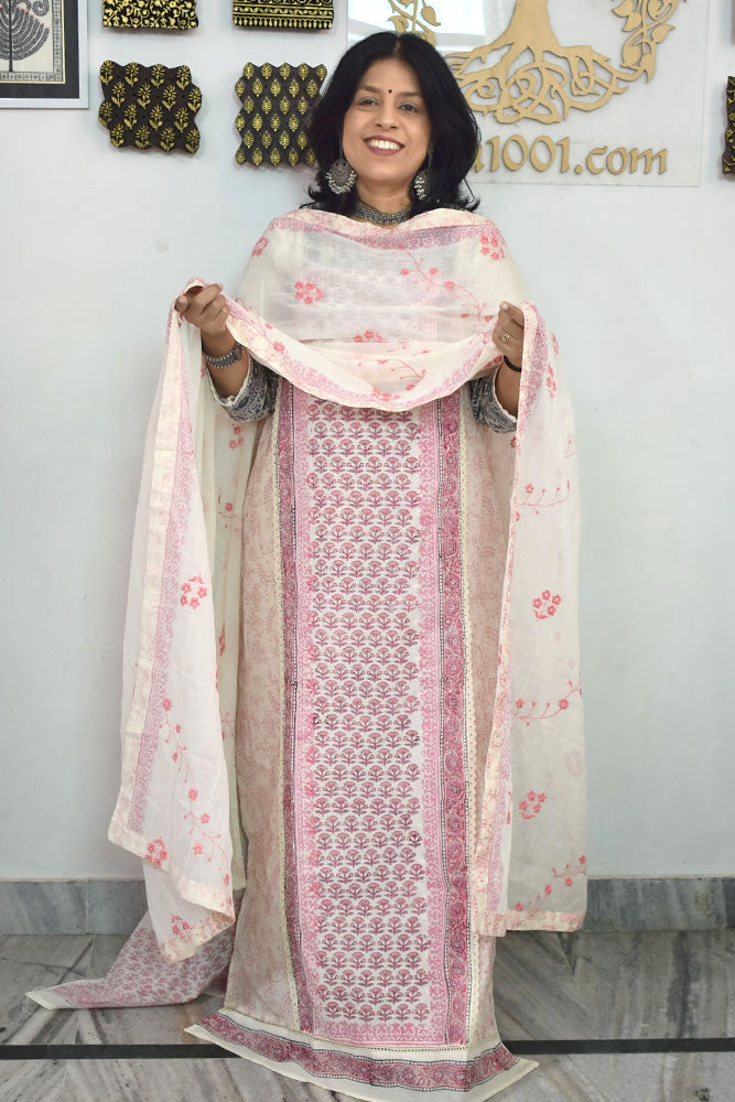 Beautiful Handwoven Cotton suit with Hand block printed Cotton Dupatta