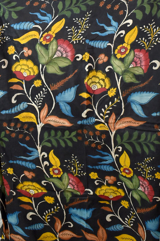 Beautiful Hand Painted Pen Kalamkari  Bangalore Silk Fabric - 2.5 mtrs cut