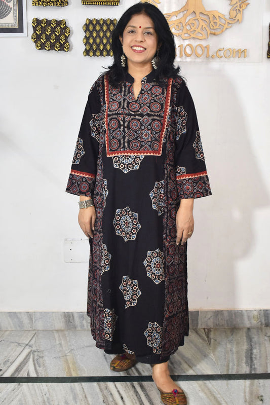 Designer Hand Block Printed Ajrakh cotton Kurta / Dress - Size 38 to 48 ( all sizes)