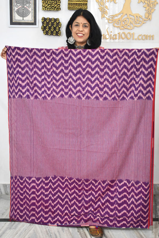 Multicolor Ikat Cotton Handloom 2.5mts Fabric with Uzbekistan Pattern Design
