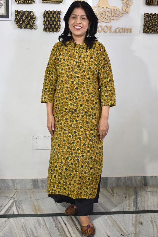 Beautiful Hand Block Printed Ajrakh Cotton kurta, Size 38 to 46 ( all sizes)