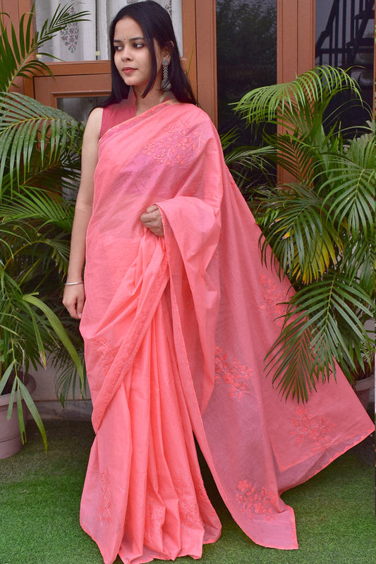 Elegant Soft Organdy saree with Hand Applique Phool Patti Work & Hand Muqaish Work