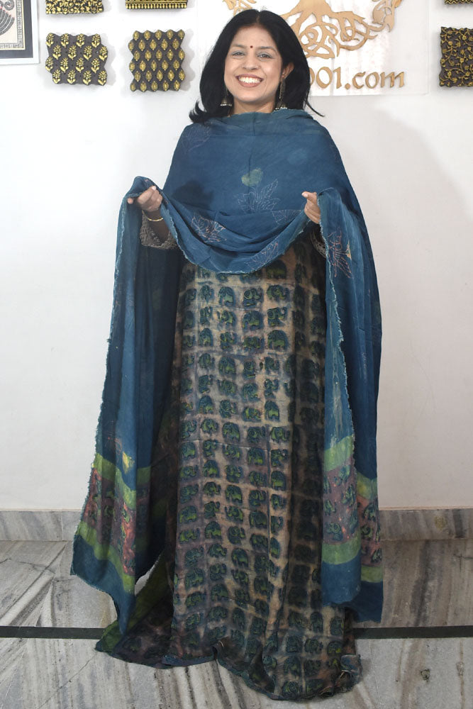 Beautiful Nashpal Hand Block Printed Modal Silk set