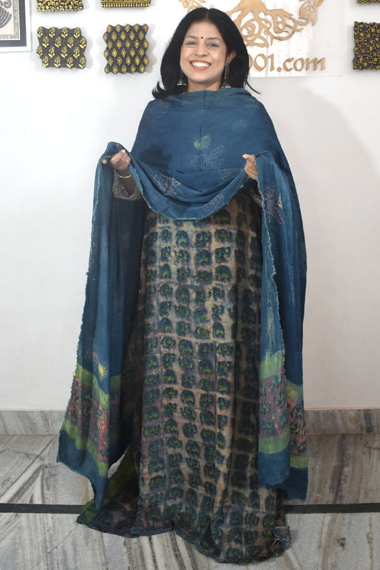 Beautiful Nashpal Hand Block Printed Modal Silk set