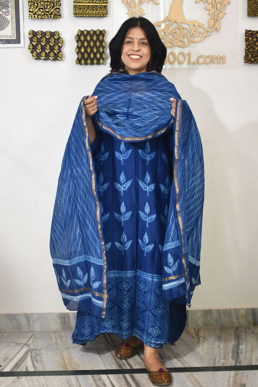 Premium Chanderi Silk Cotton Kurta dupatta sets with Nui Shibori Work